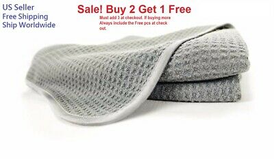 Gray Waffle Weave Thirsty Absorbing Microfiber Drying Cleaning Towel Auto Home