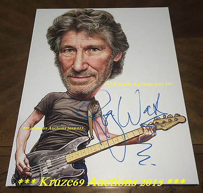 Roger Waters Auto Signed 16x20 Canvas Caricature W/exact Proof & Jsa Full Letter