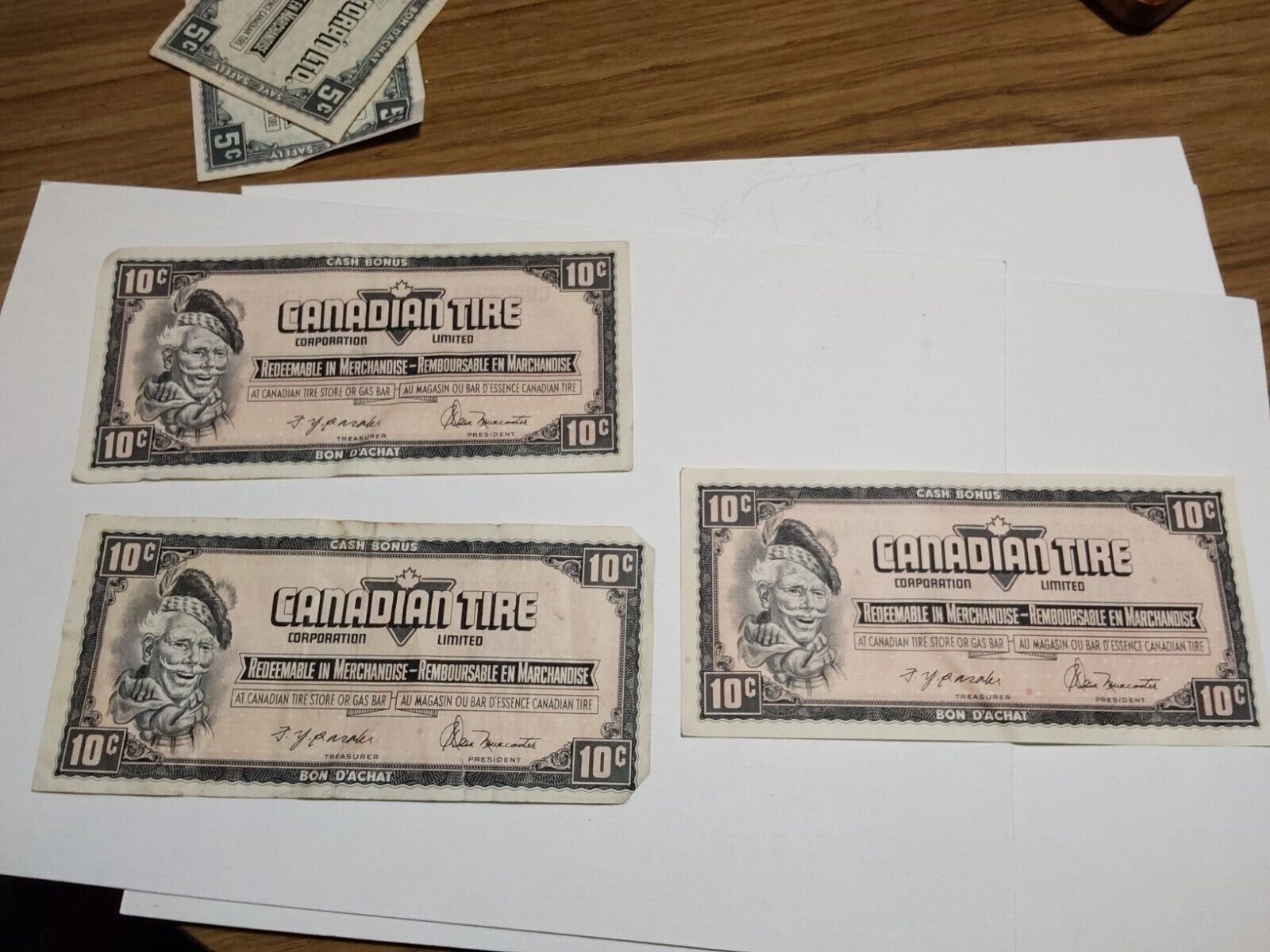 Vintage Canada Tire Money  - Three 10 Cent Bills
