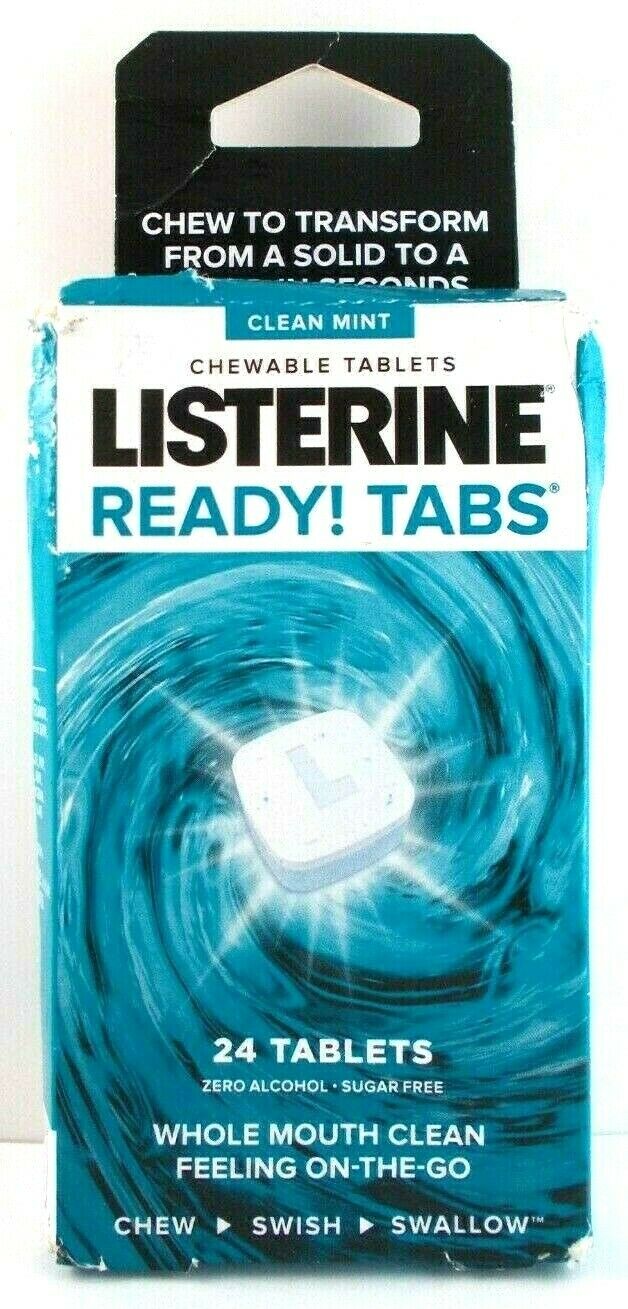 Listerine Ready! Tabs Chewable Tablets With Clean Mint Flavor, 3 Pack (24 Count)