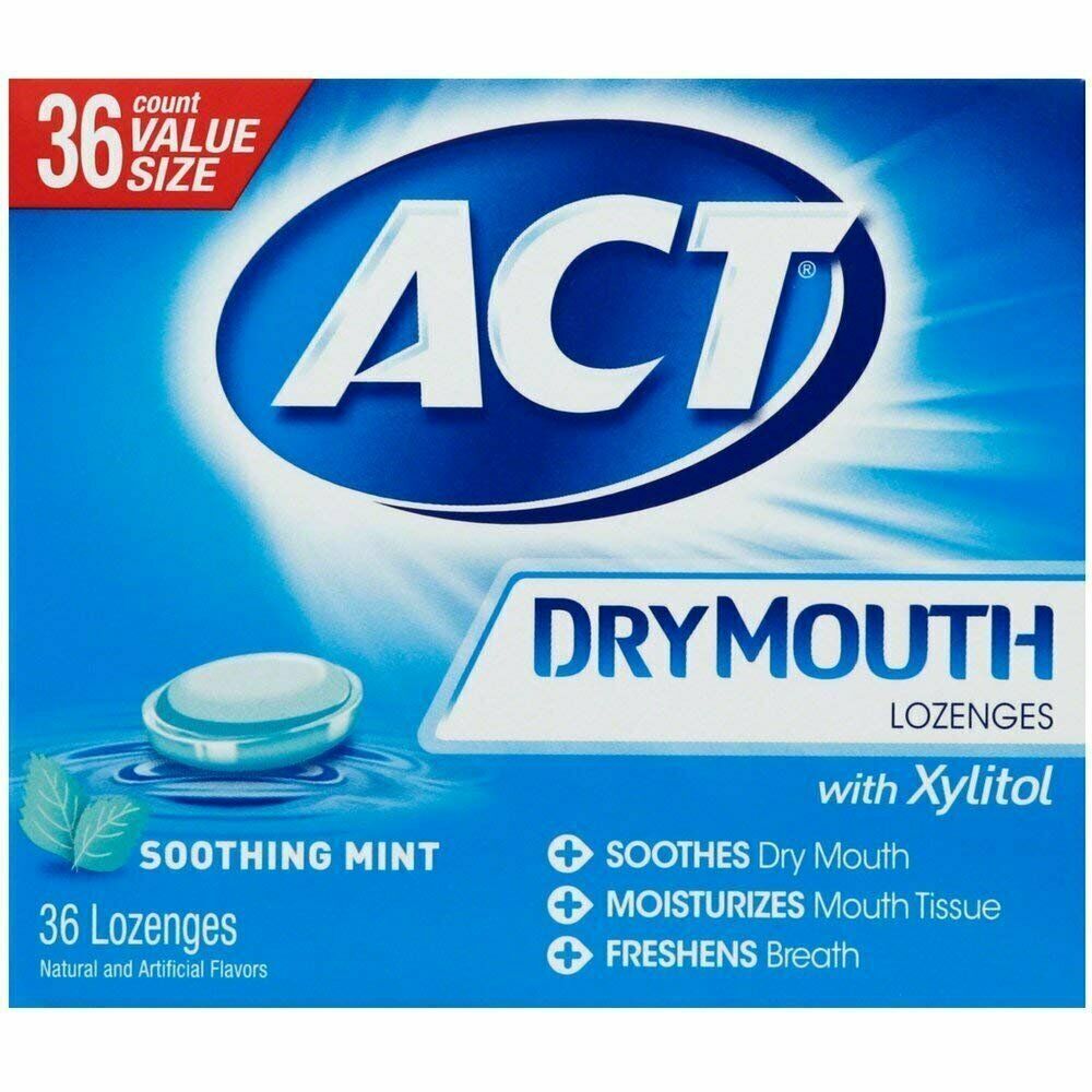 Act Dry Mouth Lozenges Freshens Breath Moisturizing Soothing Mint 36ct 3 Pack