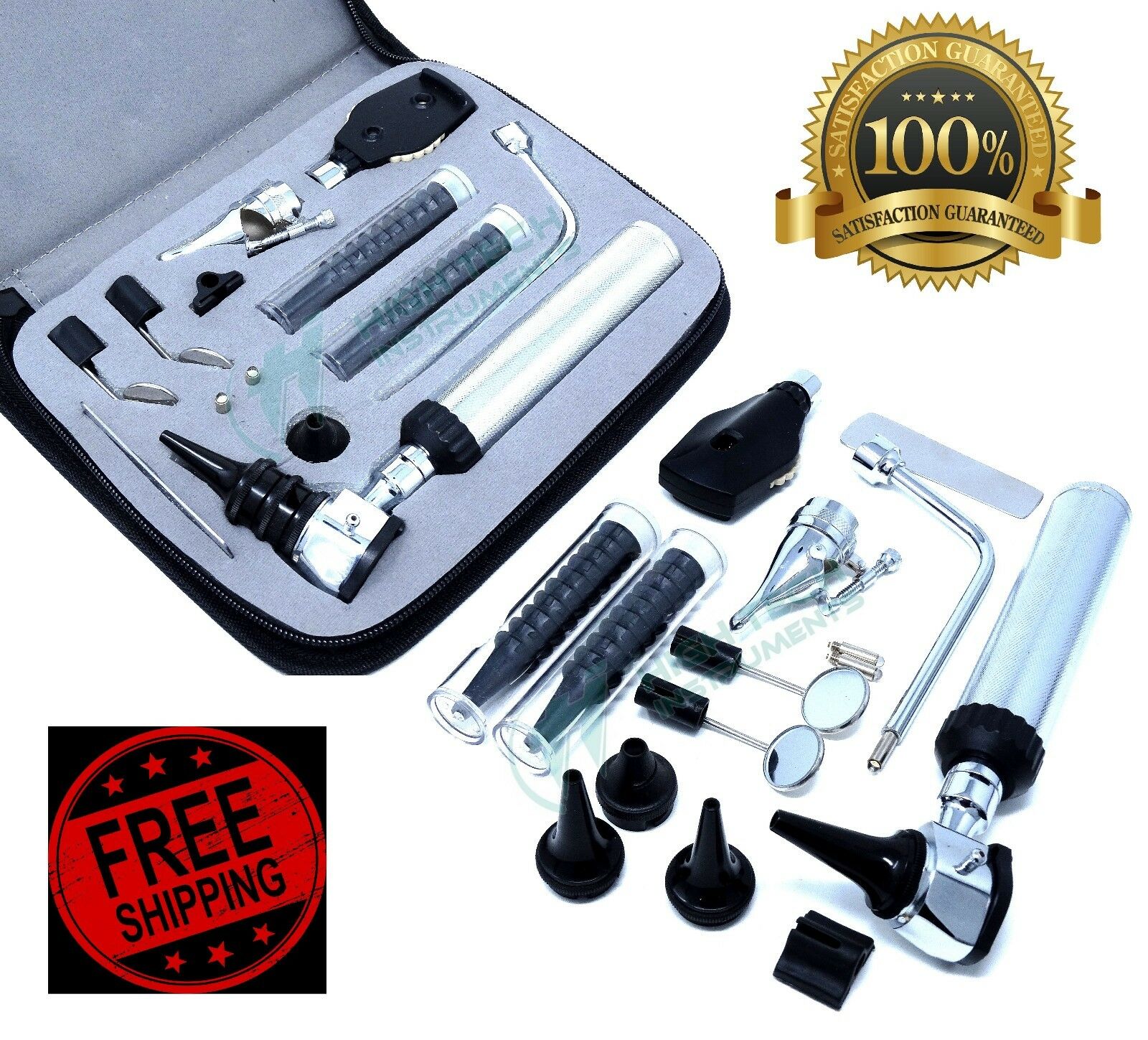*new*ent (ear,nose &throat) Diagnostic,otoscope,ophthalmoscope Set W/zipper Case