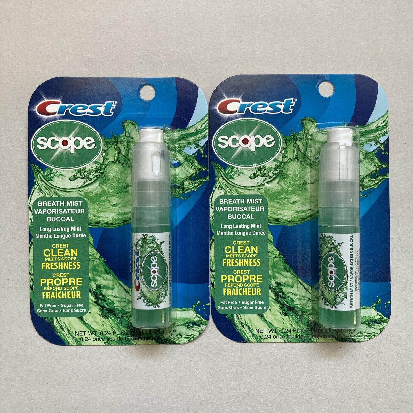 2x Crest Scope Breath Mist Freshener Travel Size, 0.24 Fl Oz Each (7ml)