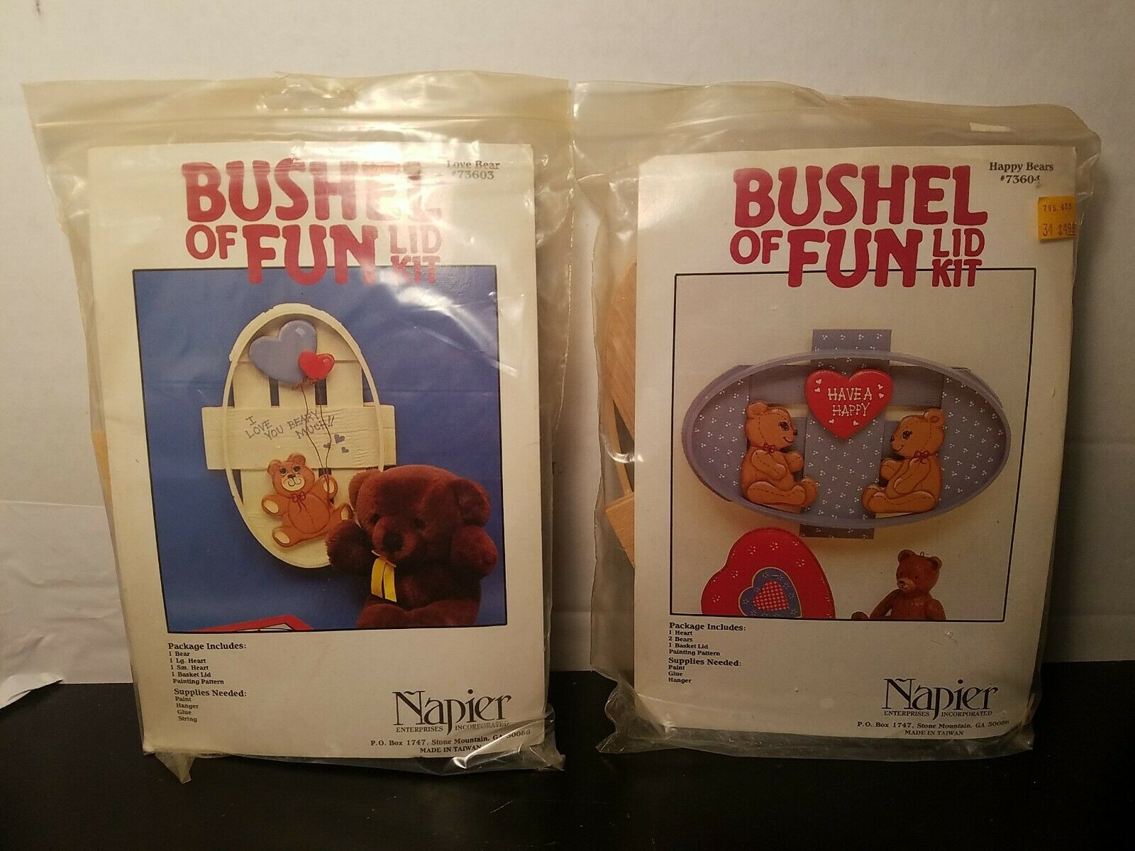 New 1980's Vintage Bushel Of Fun Wood Craft Kits Napier Bears Country Set Of 2