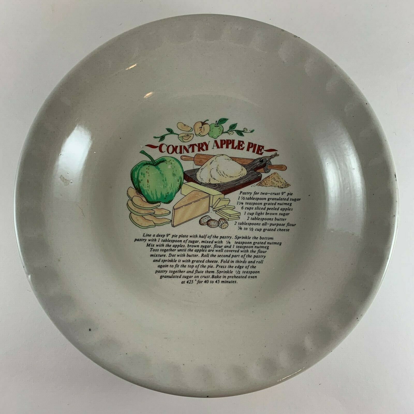 Vintage Stoneware Country Apple Pie Recipe Plate