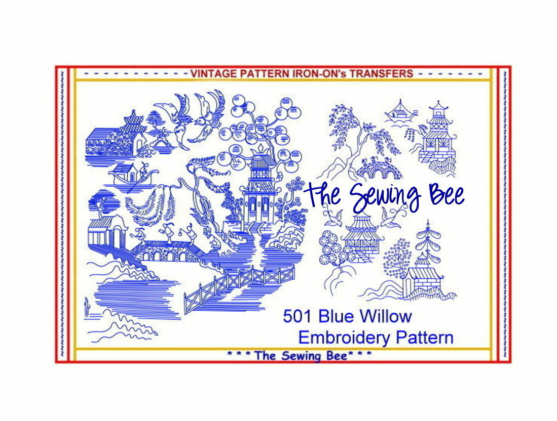 501 Blue Willow Embroidery Transfer Pattern New #4 - 5 Iron-on Transfers