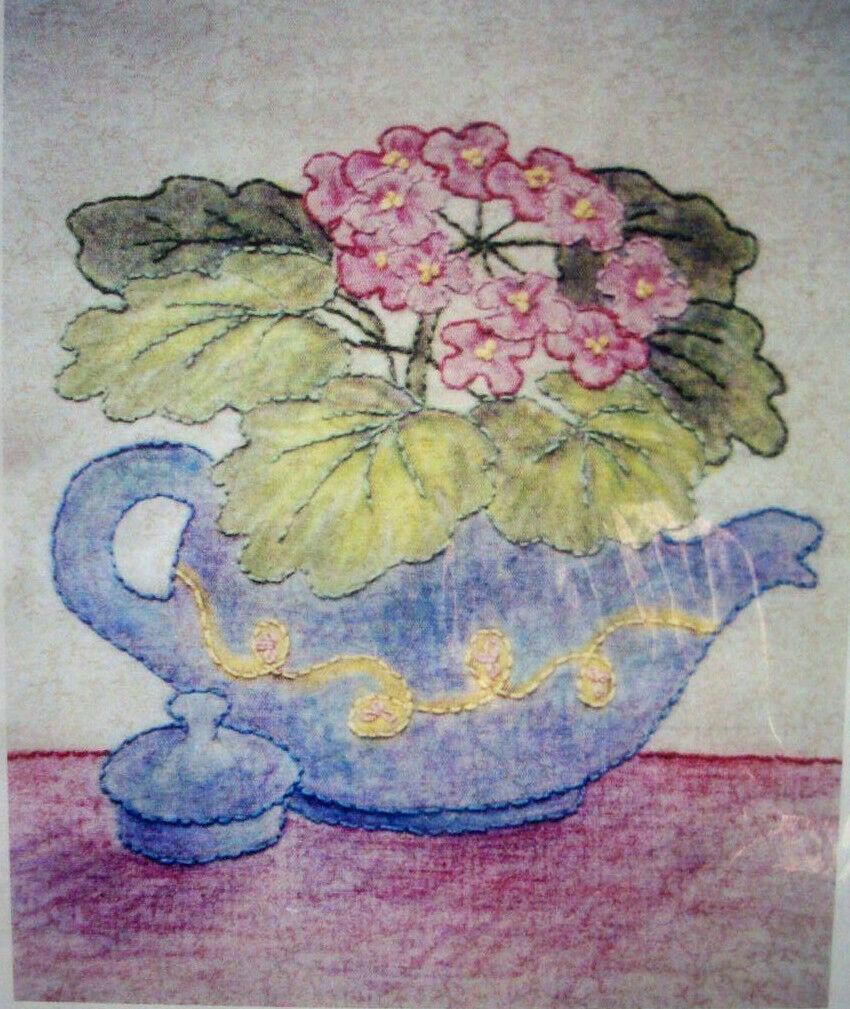 Geraniums Crayon & Embroidery Grandma's Potted Treasure 12" Block Pattern