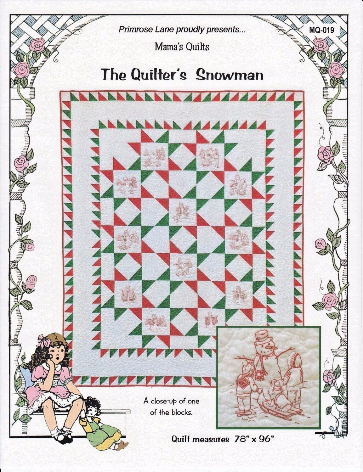 Quilter's Snowman Quilt Hand Embroidered Quilt Pattern, By Primrose Lane